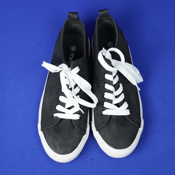 MYSTYLE Black Women's Canvas Lace-Up Sneakers Shoes - Picture 1 of 5